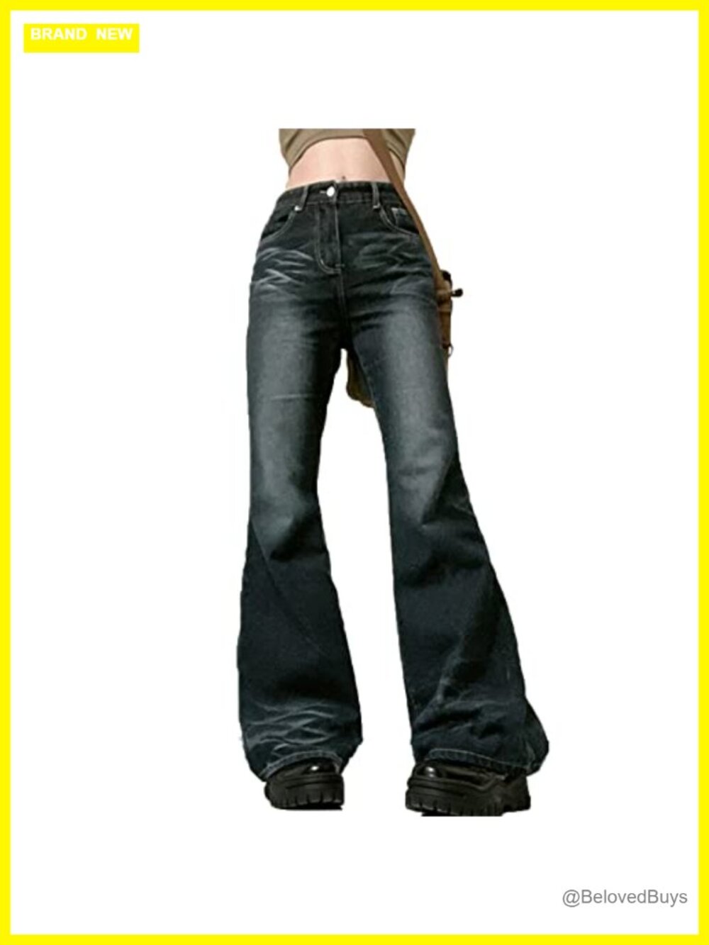 Low Rise Wide Leg Flared Denim Jeans Y2K Baggy Bell Bottom Trousers